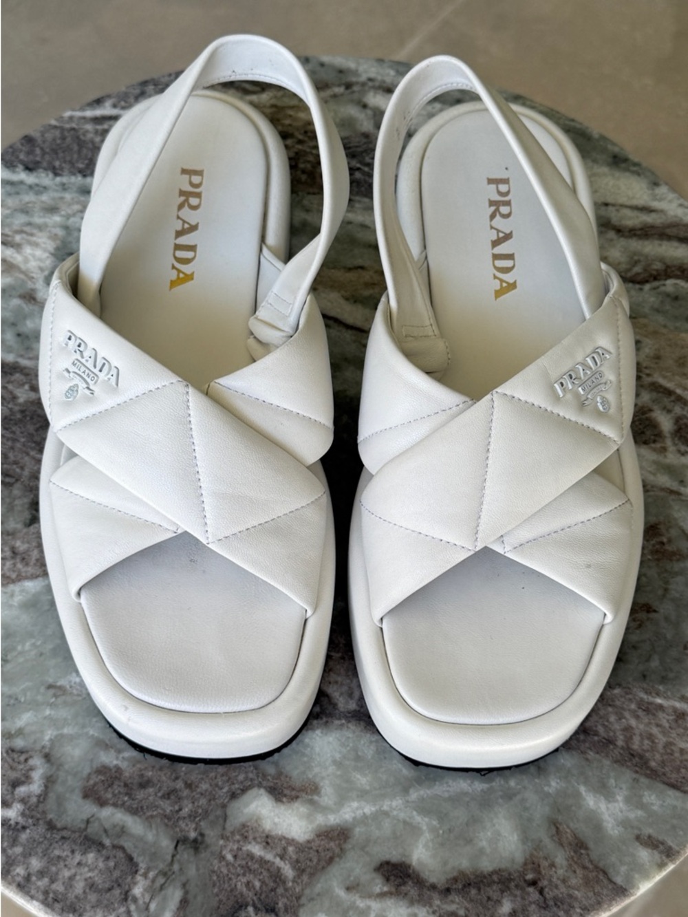 Prada White Quilted Slingback Sandals - Picture 4 of 11